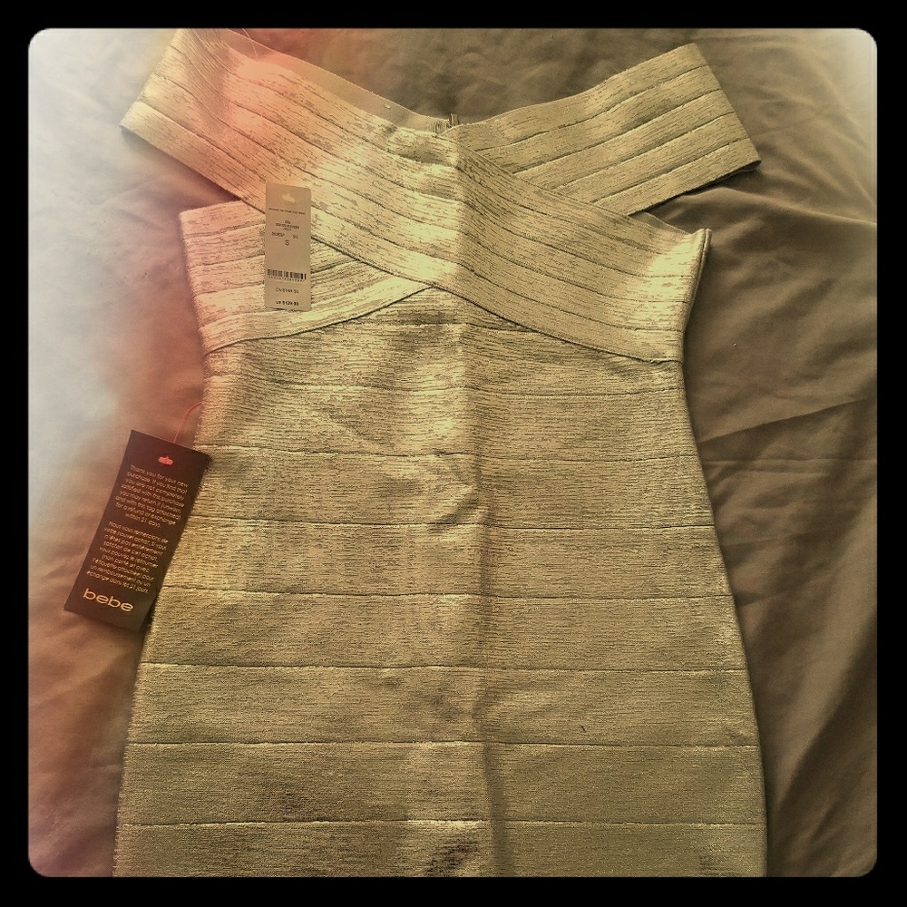 BEBE SEXY SILVER FOIL BANDAGE PARTY DRESS SMALL S